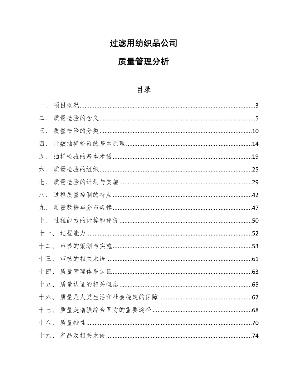 过滤用纺织品公司质量管理分析（参考）_第1页