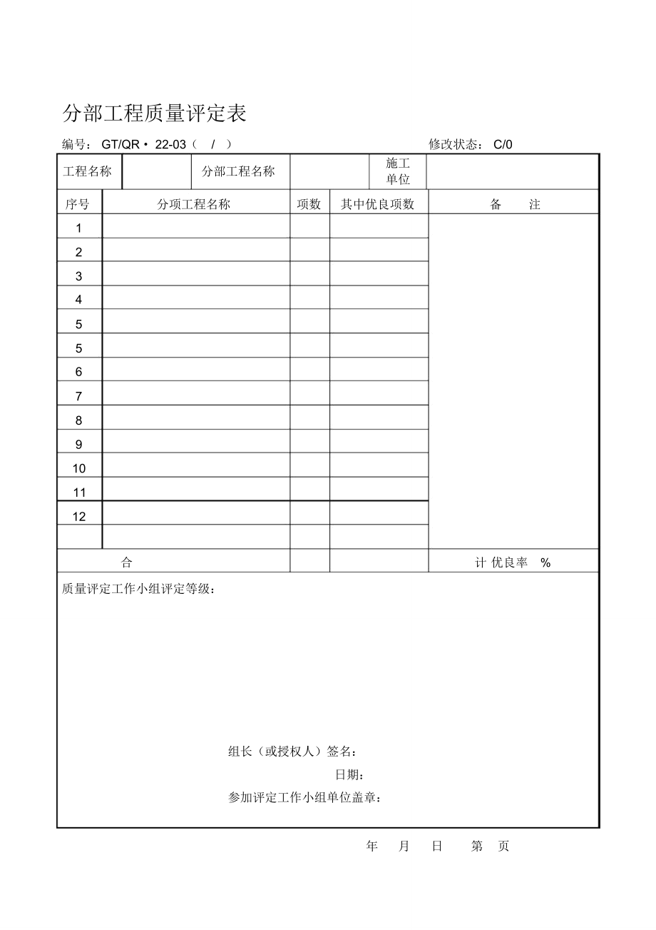 《分部工程質(zhì)量評定表》_第1頁