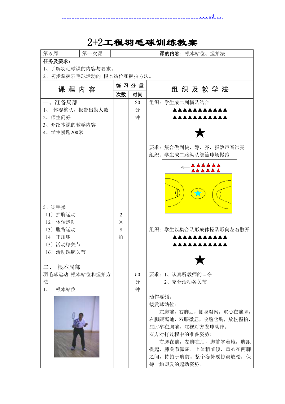 2013-2014年（上册）羽毛球校本课程教学案18课时_第1页