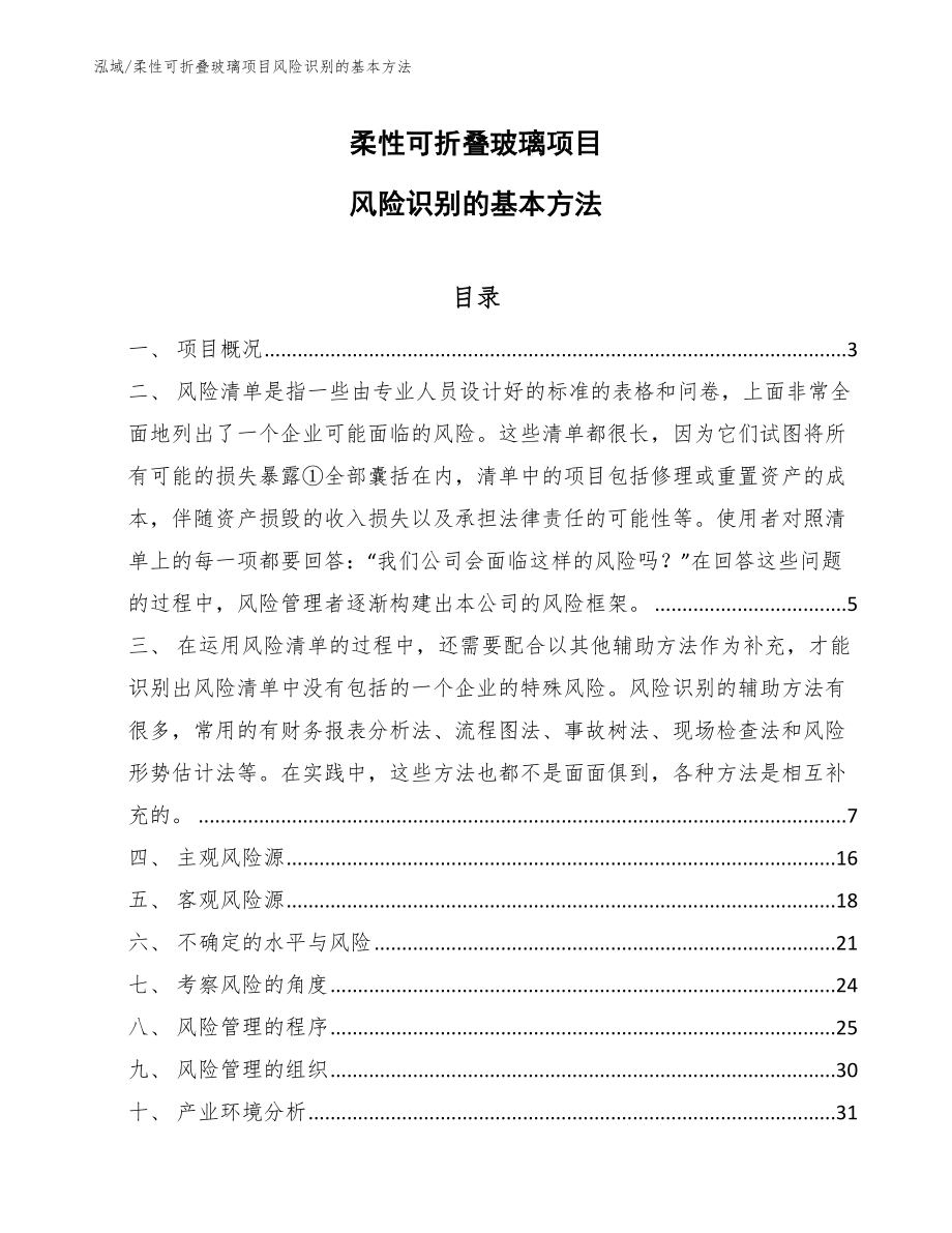 柔性可折叠玻璃项目风险识别的基本方法（范文）_第1页