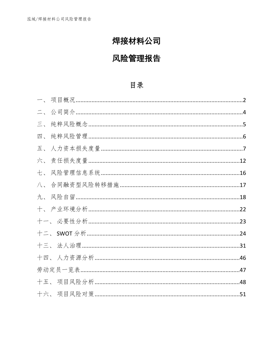 焊接材料公司风险管理报告（参考）_第1页