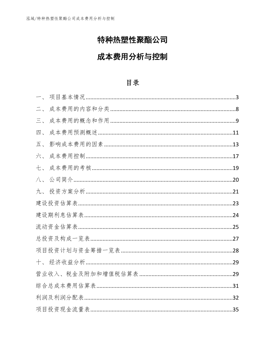 特种热塑性聚酯公司成本费用分析与控制【范文】_第1页