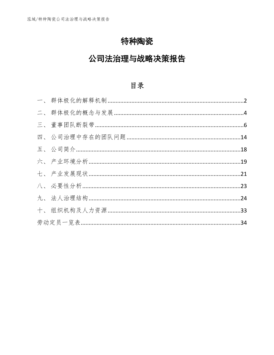 特种陶瓷公司法治理与战略决策报告【范文】_第1页