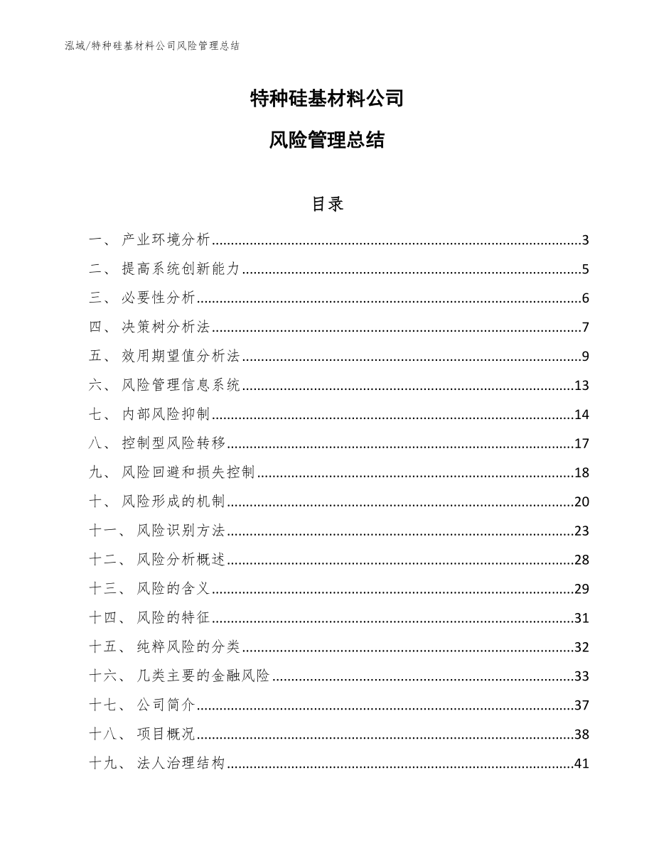 特种硅基材料公司风险管理总结【参考】_第1页