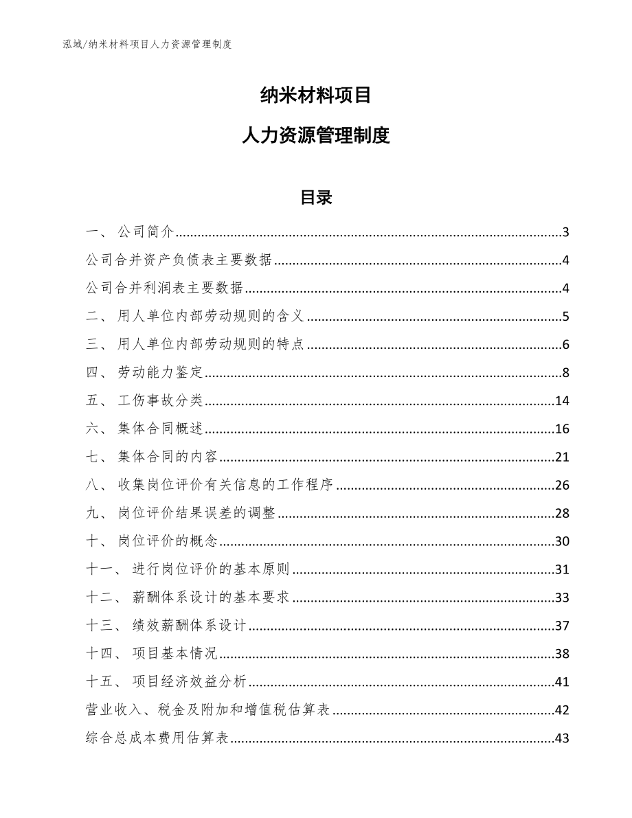 纳米材料项目人力资源管理制度（范文）_第1页