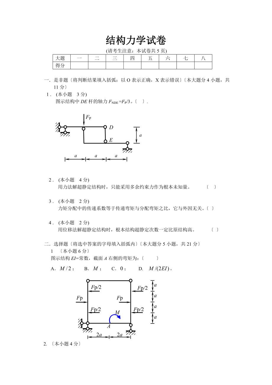 结构力学试题_第1页