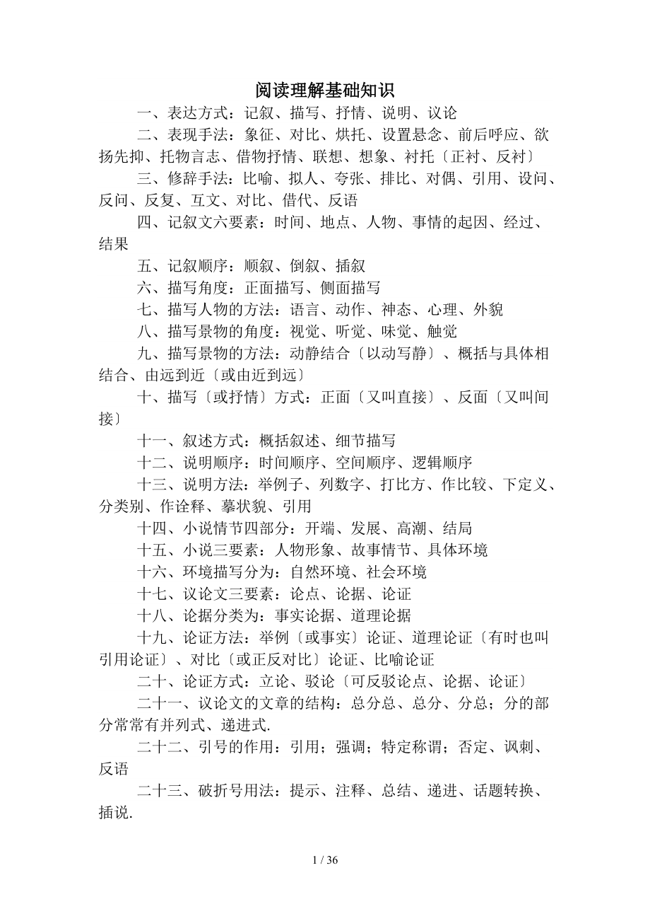初中语文阅读题答题格式和技巧_第1页