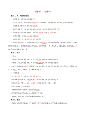 備考2019年中考物理知識點復習專練（知識點精講）專題07 運動和力（含解析）