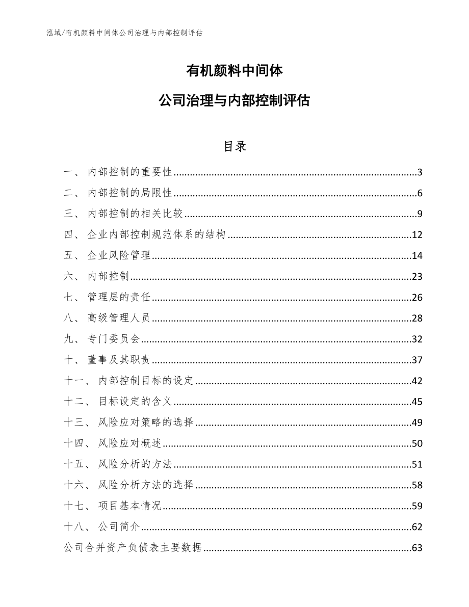 有机颜料中间体公司治理与内部控制评估【参考】_第1页