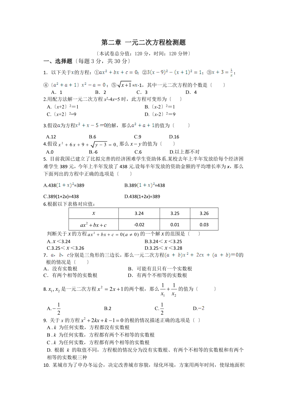 第二章《一元二次方程》检测题含答案解析_第1页