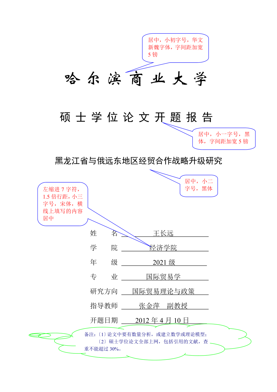 经济学院--硕士学位论文开题报告模板（2013-4-2） - 哈尔滨商业大学_第1页