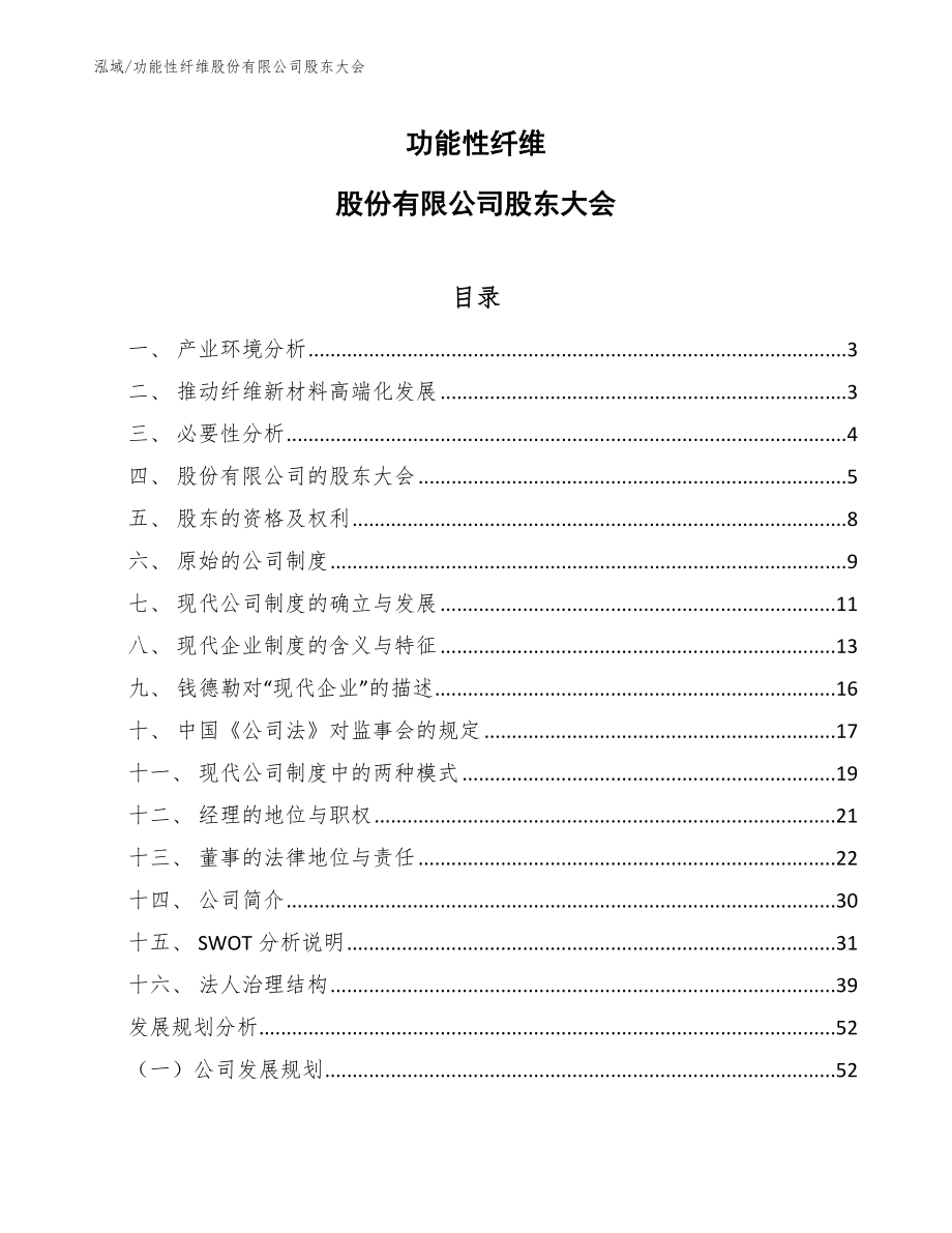 功能性纤维股份有限公司股东大会（范文）_第1页