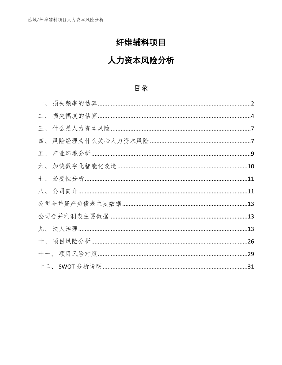 纤维辅料项目人力资本风险分析_参考_第1页