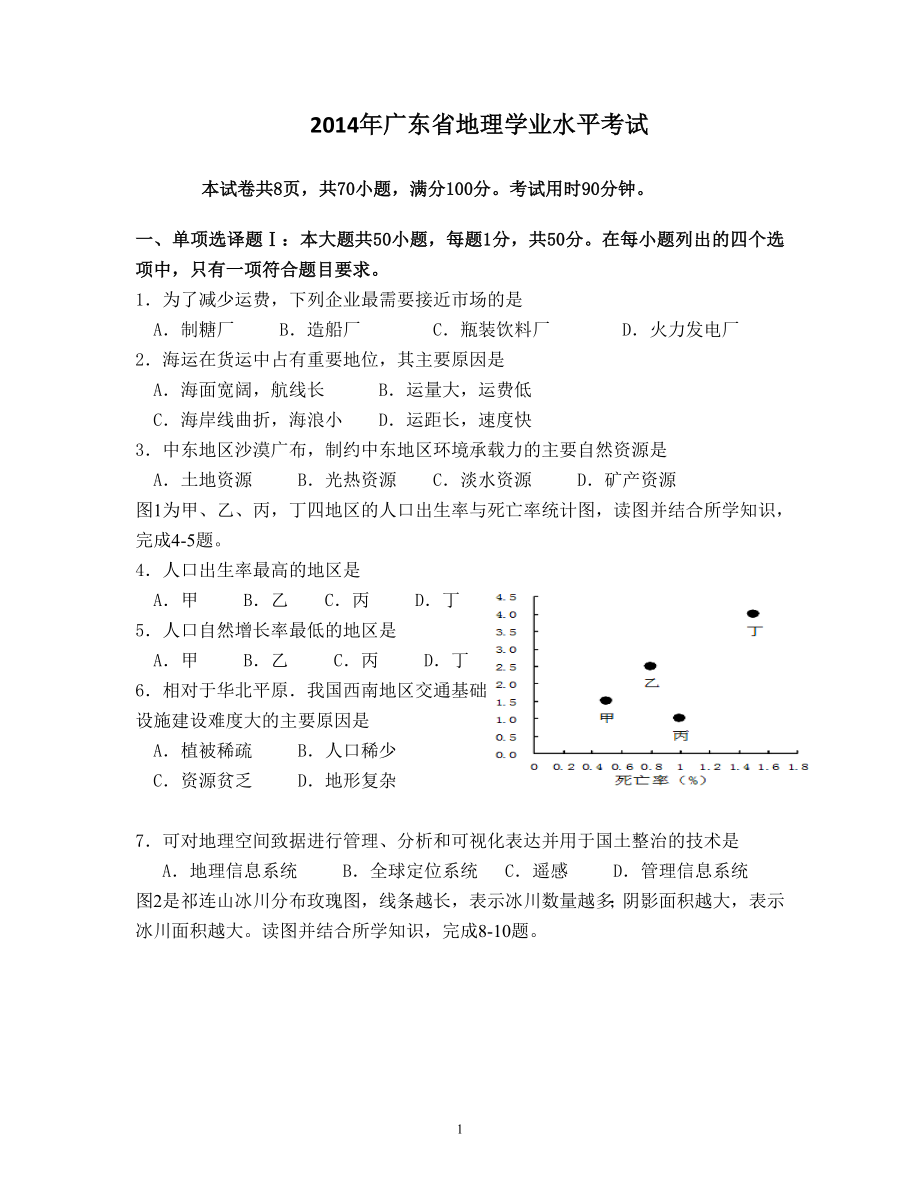 广东省地理学业水平考试_第1页
