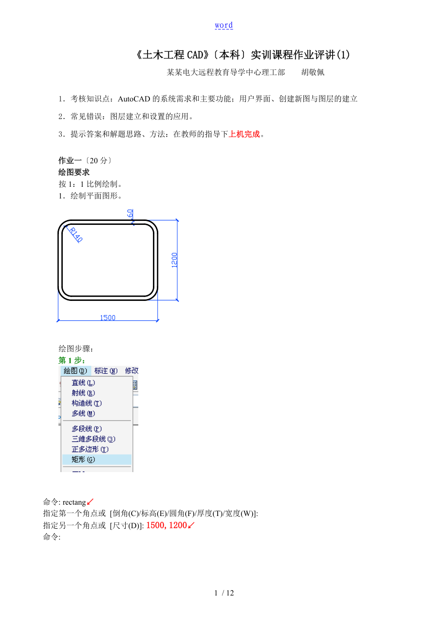 《土木工程CAD》(本科)課程實(shí)訓(xùn)課程作業(yè)評(píng)講_第1頁