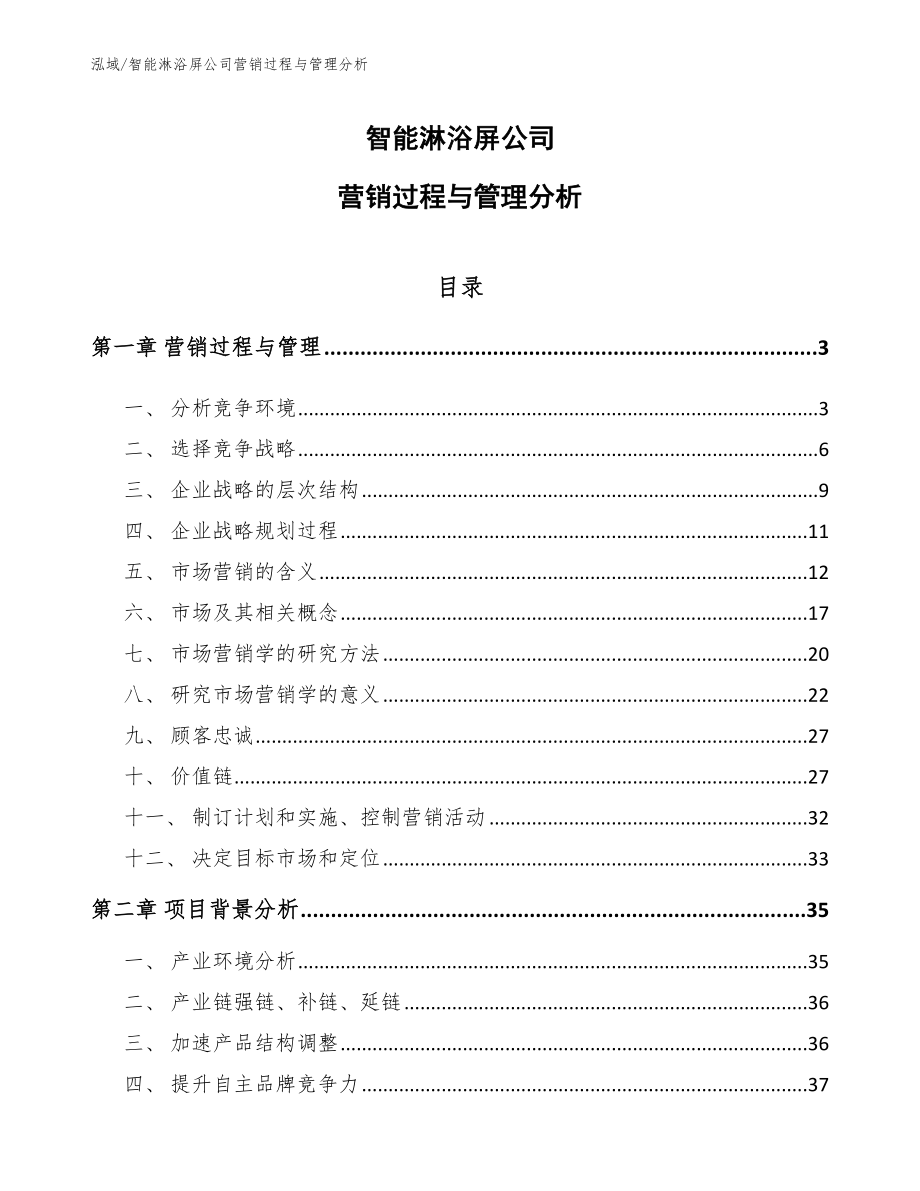 智能淋浴屏公司营销过程与管理分析（范文）_第1页