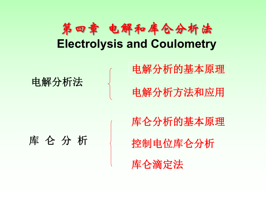 第四部分电解和库仑分析法ElectrolysisandCoulometry_第1页