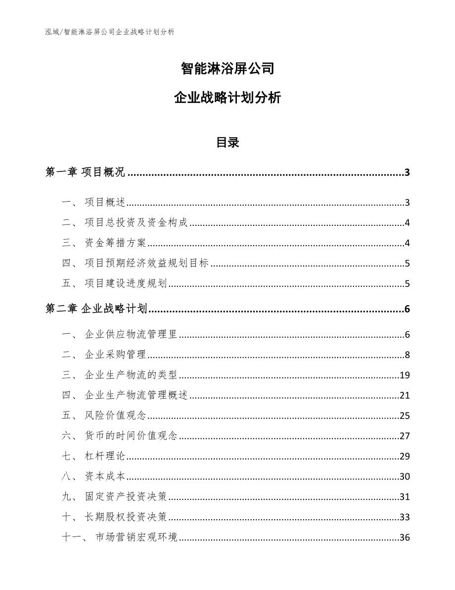 智能淋浴屏公司企业战略计划分析_第1页