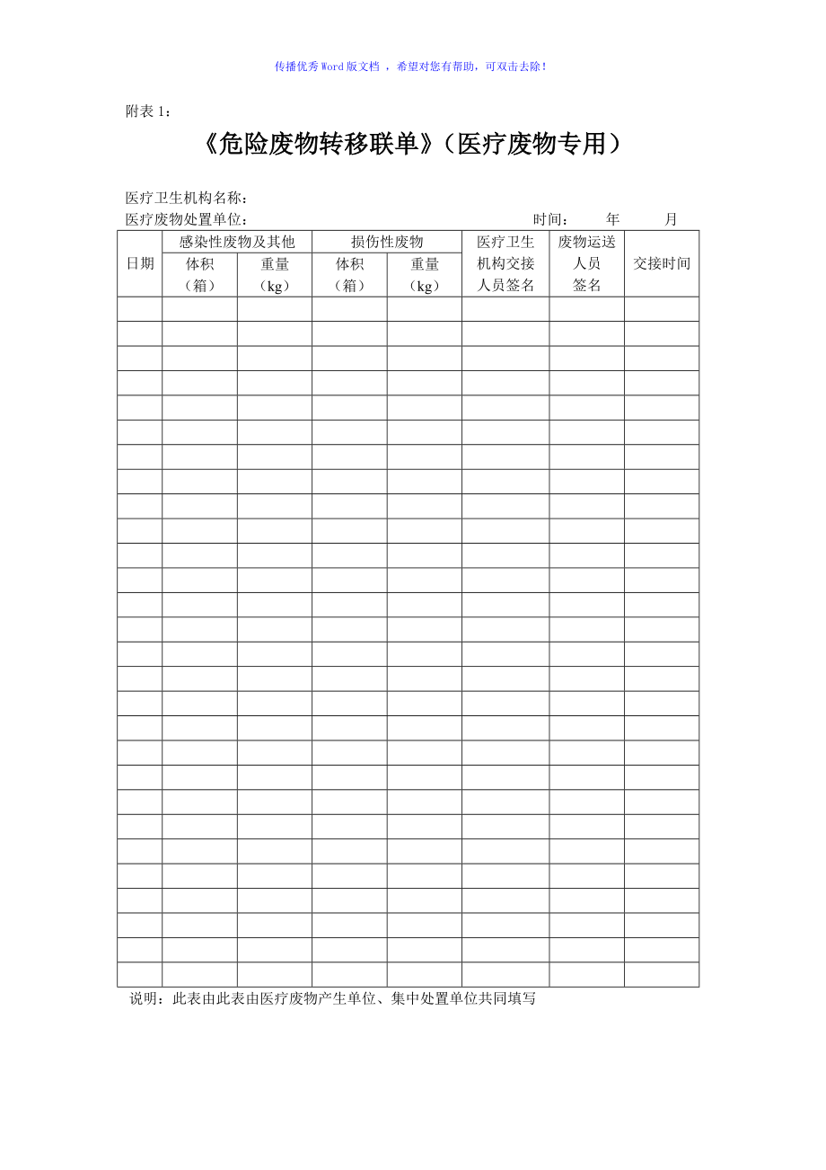 医疗废物专用转移联单Word编辑_第1页