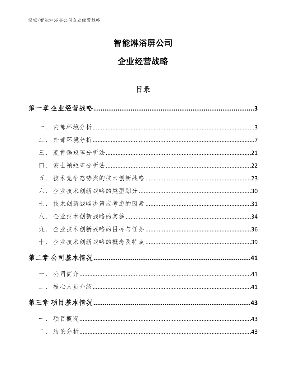 智能淋浴屏公司企业经营战略【范文】_第1页