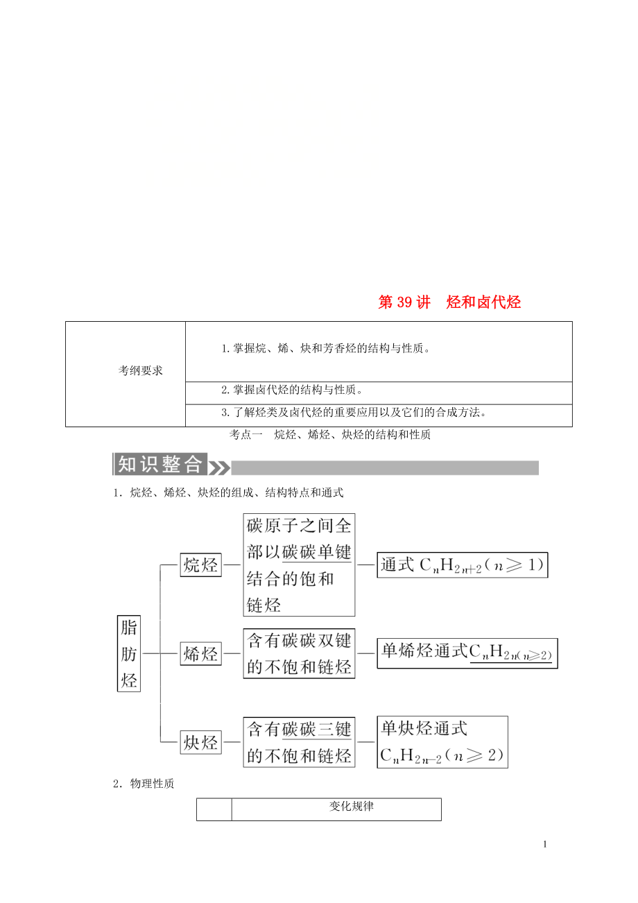 通用版高考化學(xué)微一輪復(fù)習(xí)第39講烴和鹵代烴學(xué)案0510281_第1頁(yè)