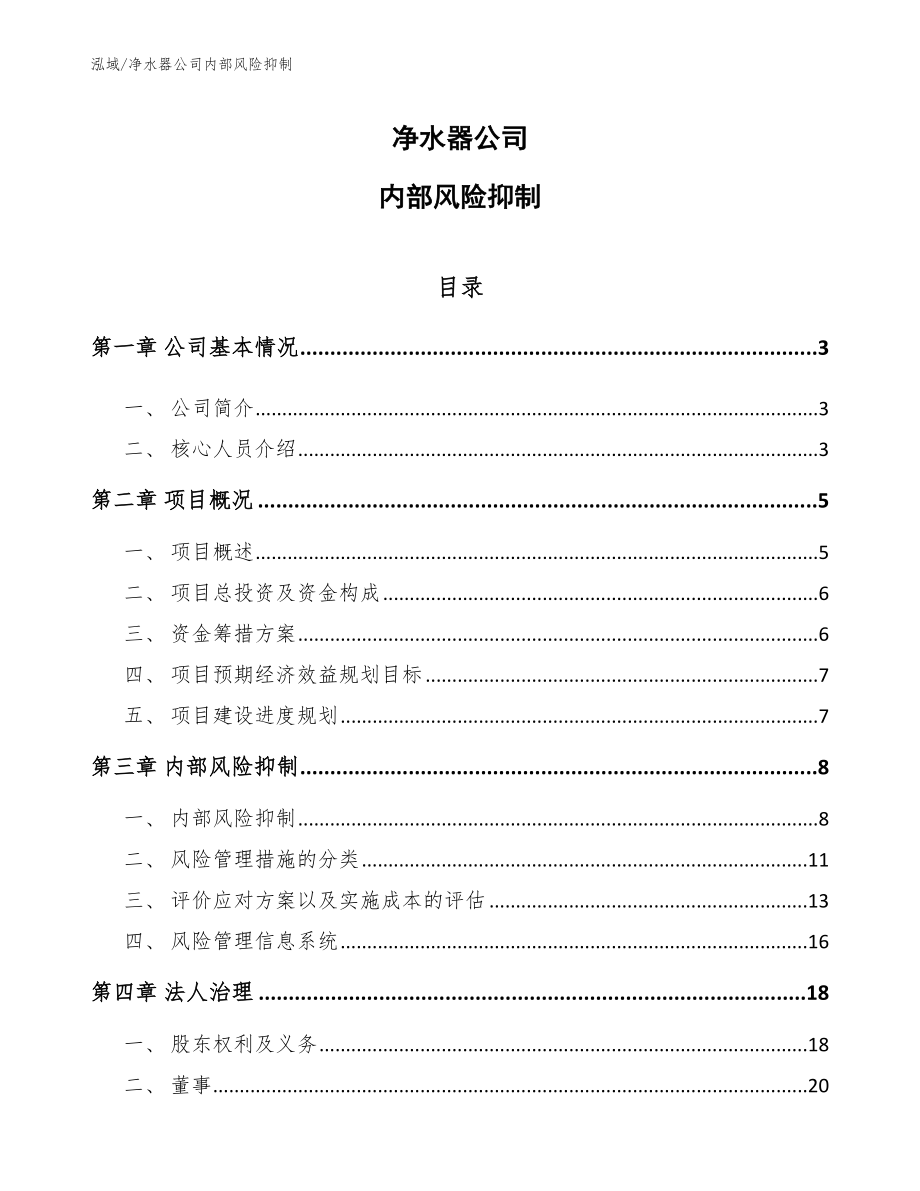 净水器公司内部风险抑制【参考】_第1页