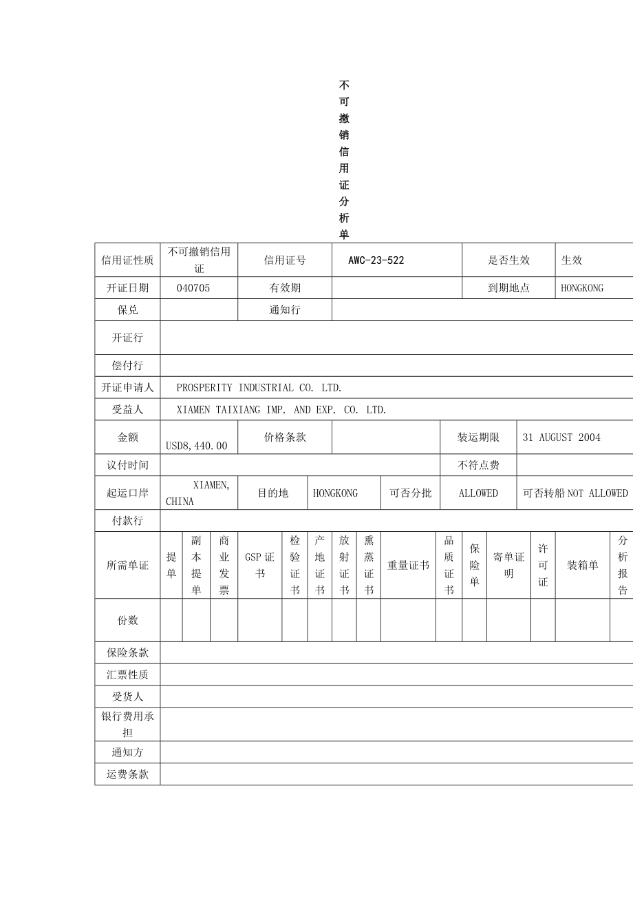 不可撤销信用证对分析单_第1页