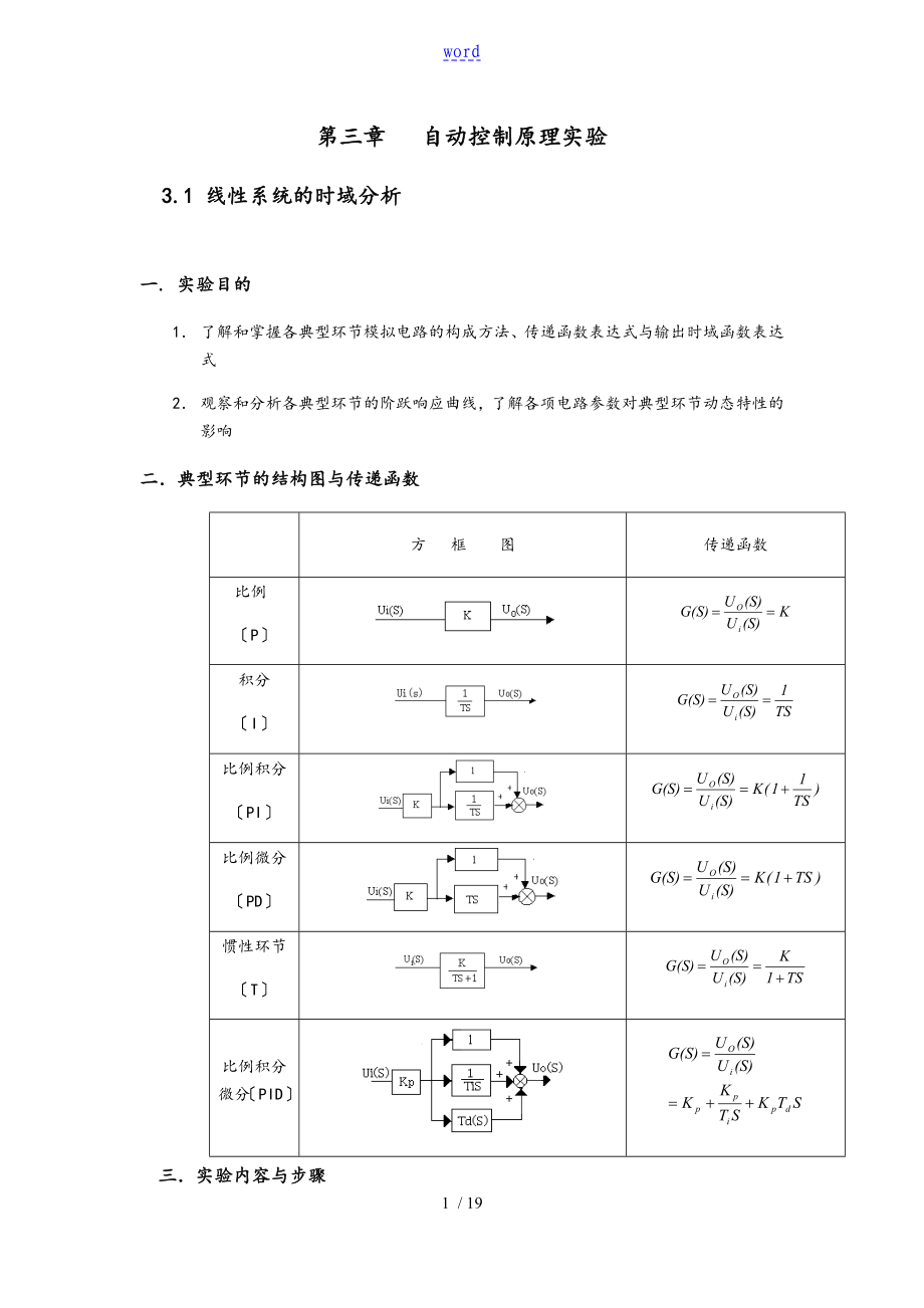 典型環(huán)節(jié)的模擬研究 實驗報告材料_第1頁