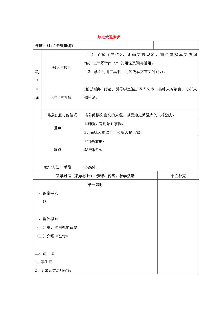 高中語文人教版必修1教案： 第二單元第4課燭之武退秦師 教案系列三_第1頁