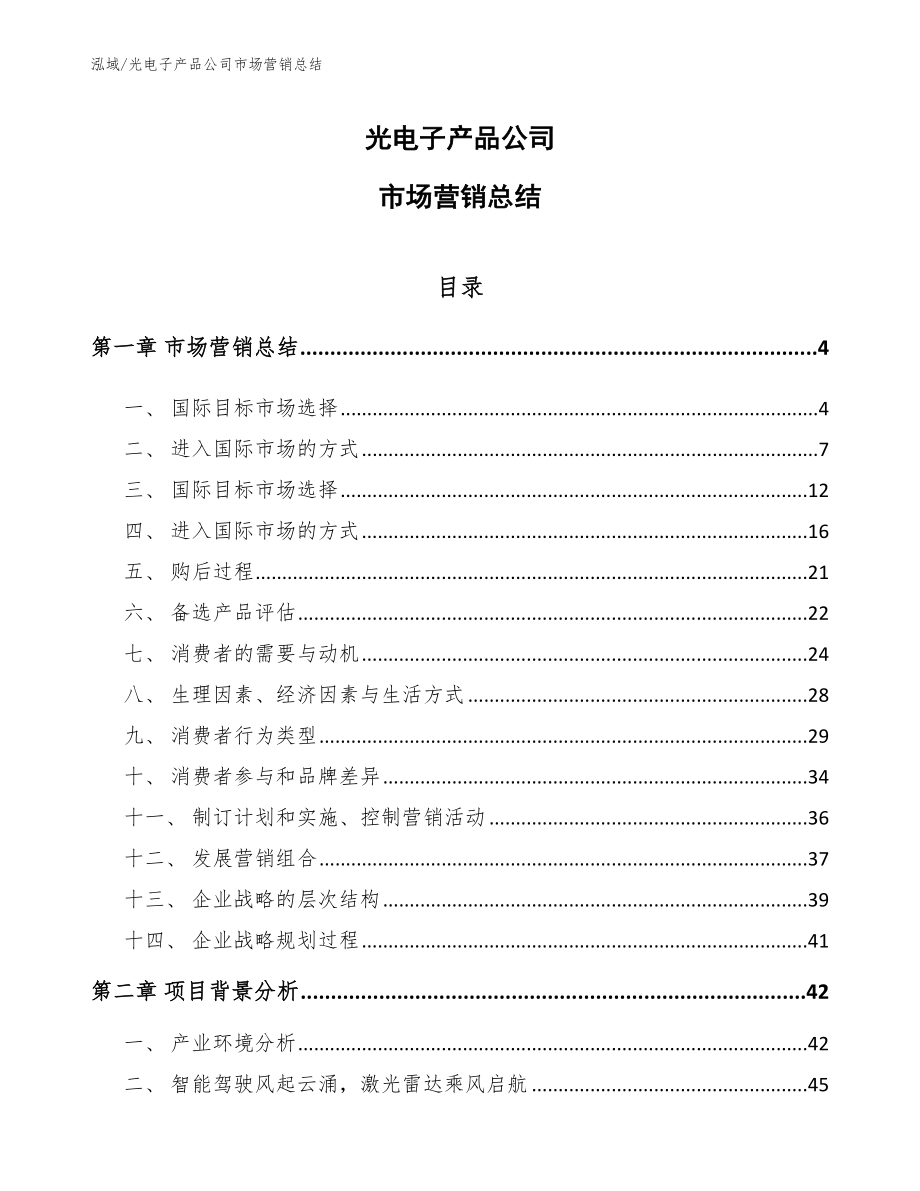 光电子产品公司市场营销总结（参考）_第1页