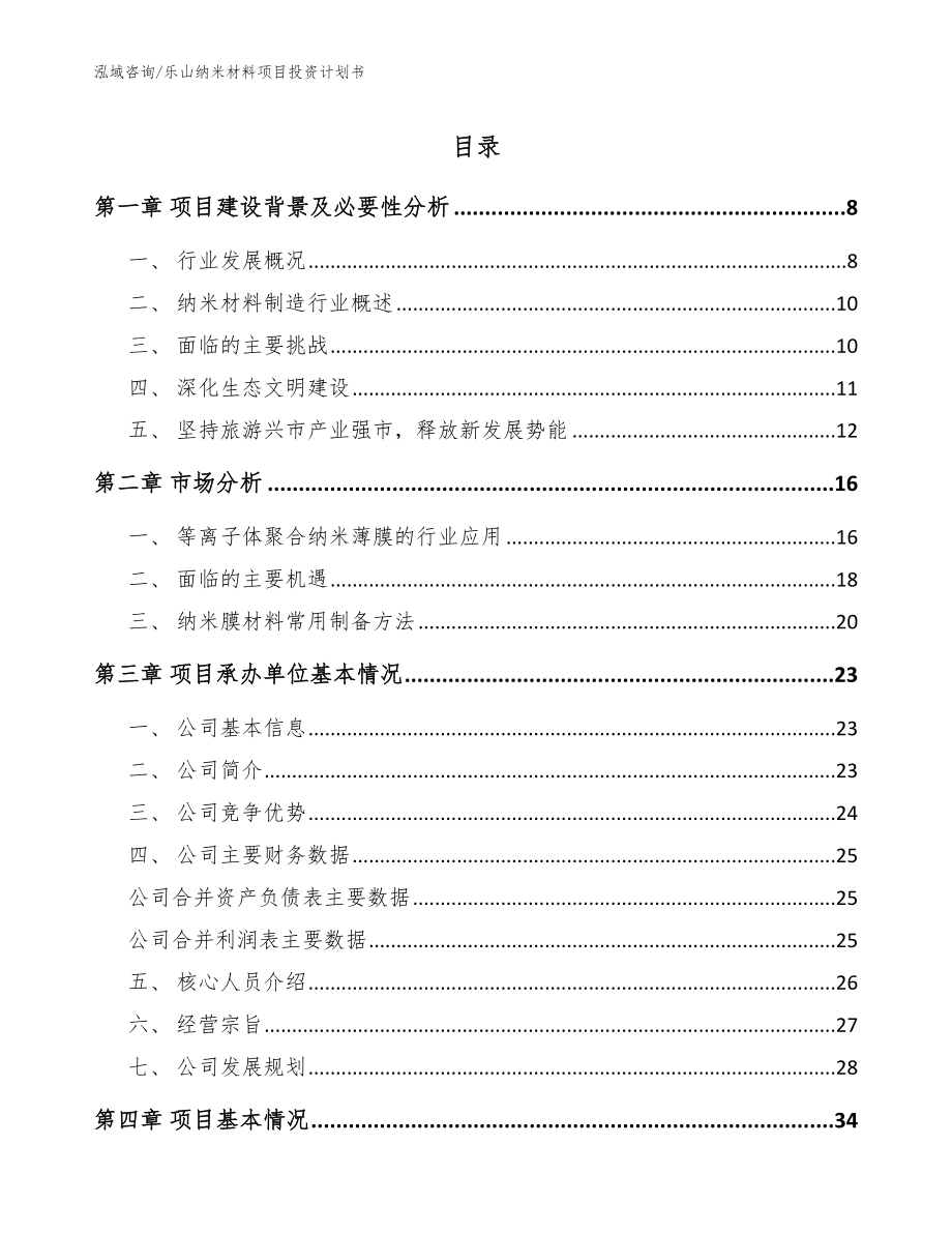 乐山纳米材料项目投资计划书范文模板_第1页