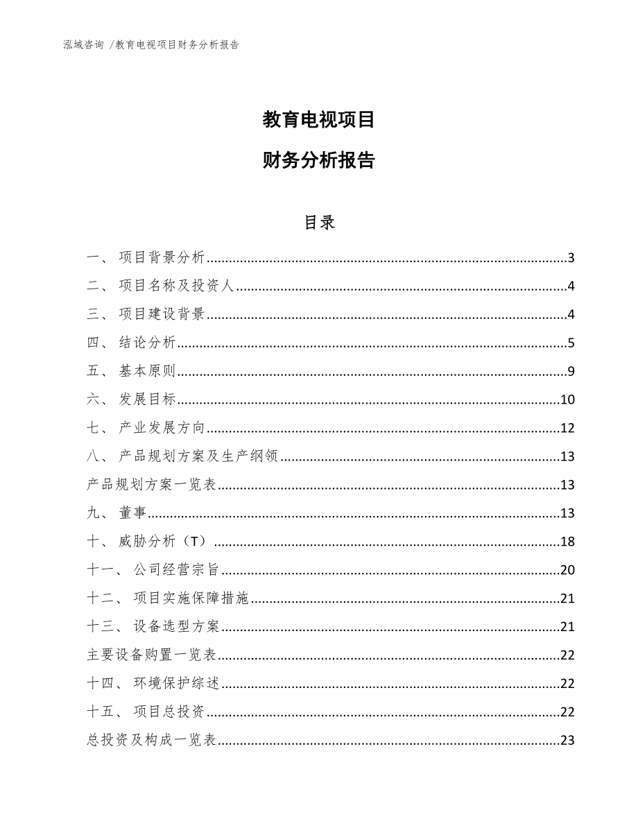 教育电视项目财务分析报告【范文模板】_第1页