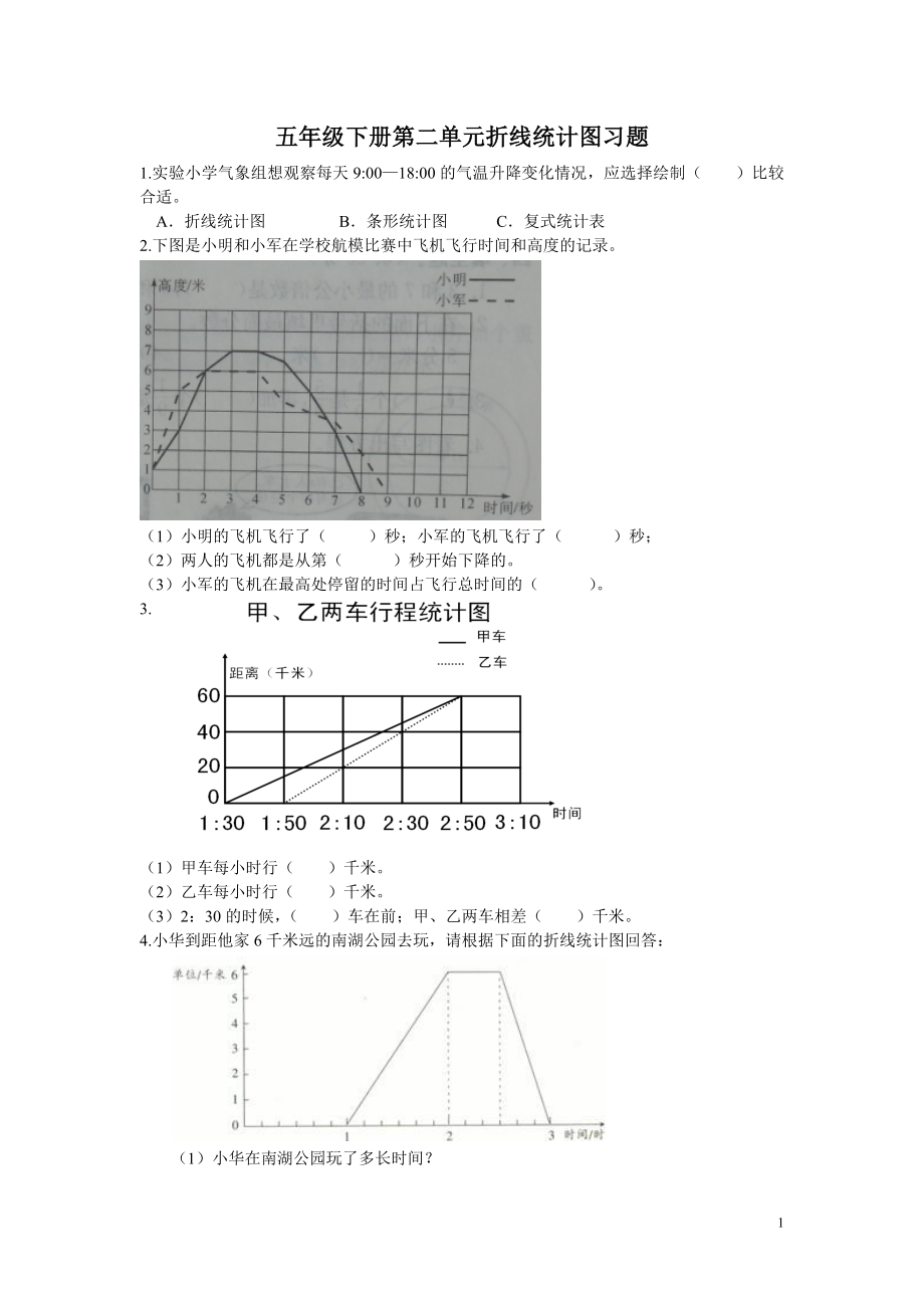 苏教版五年级下册数学2单元折线统计图习题_第1页