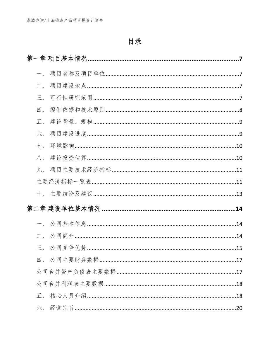 上海锻造产品项目投资计划书_范文_第1页