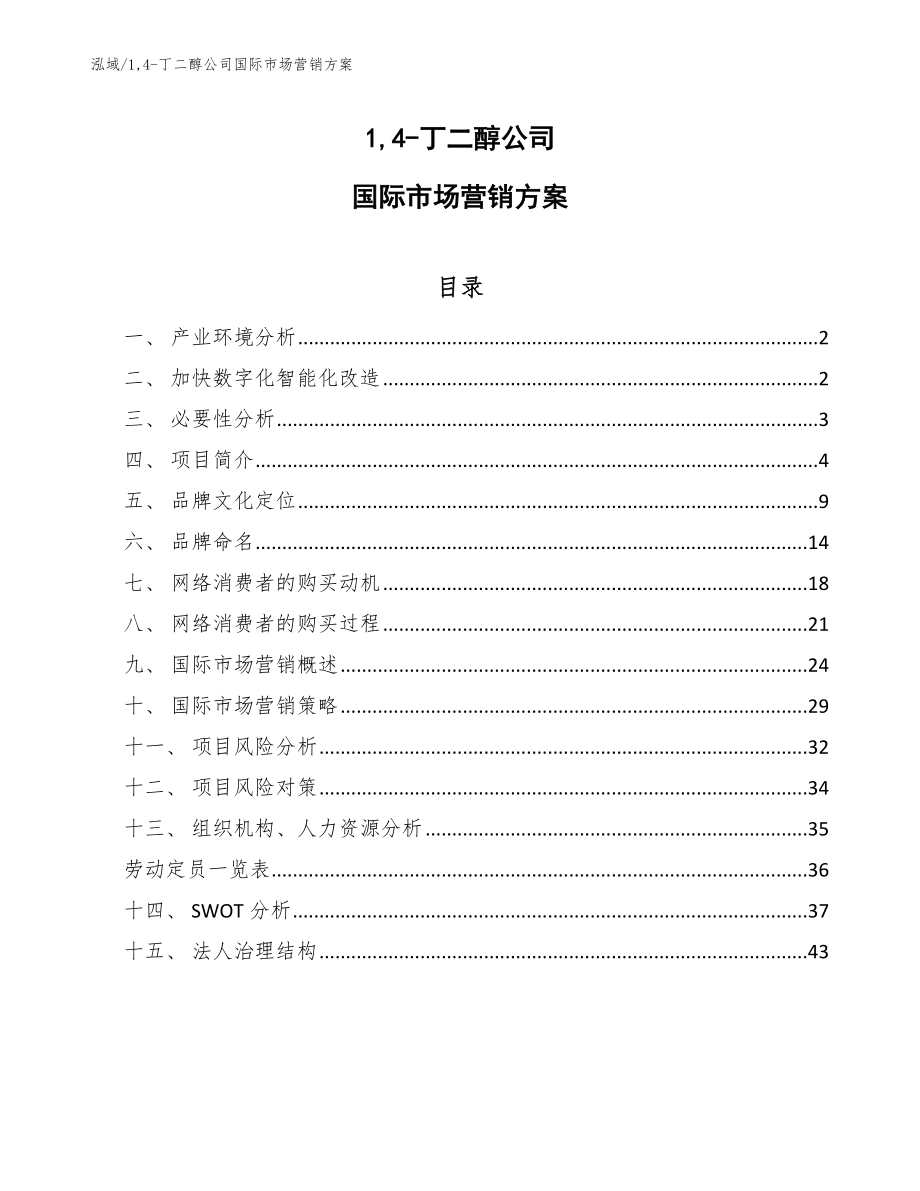 1,4-丁二醇公司国际市场营销方案_第1页