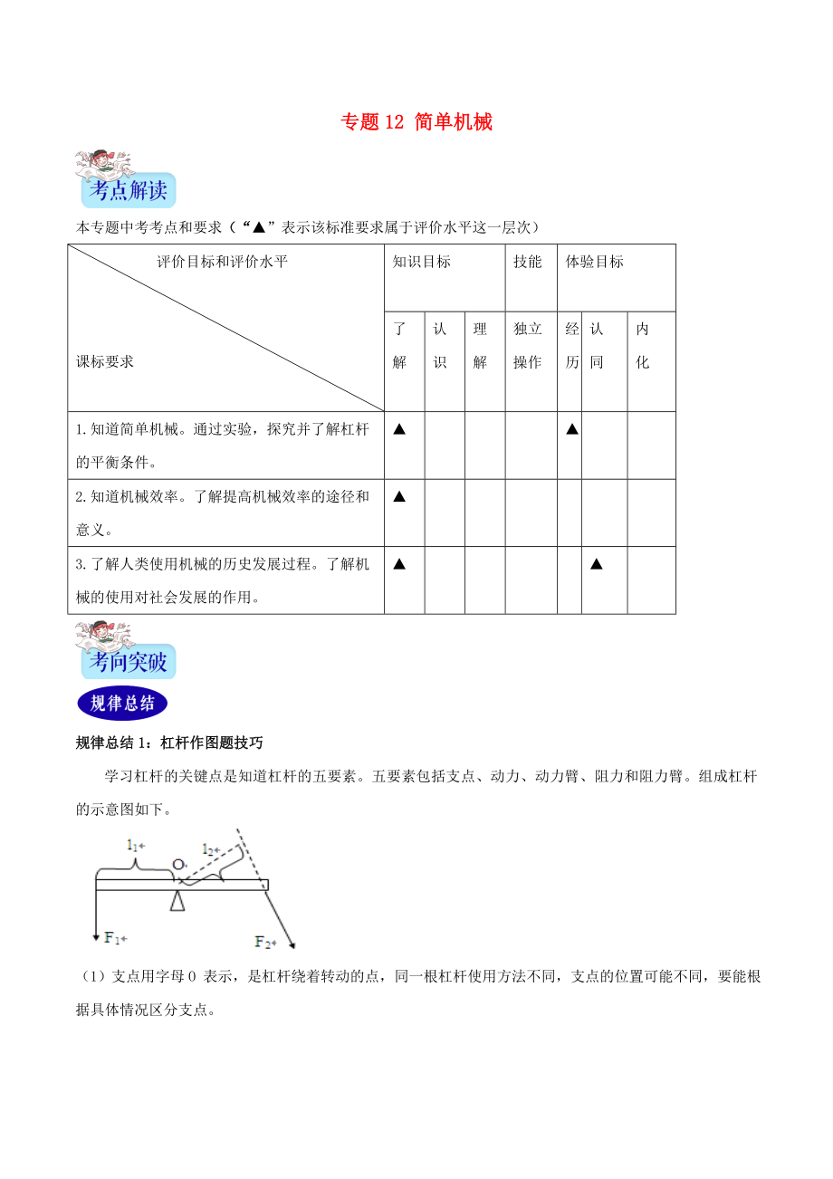 （2年中考1年模擬）備戰(zhàn)2020年中考物理 專題12 簡單機(jī)械（含解析）_第1頁