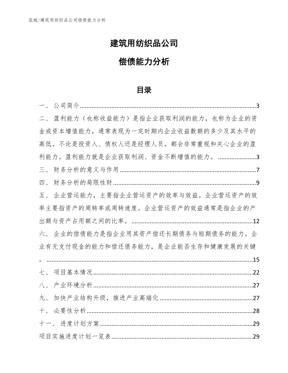 建筑用纺织品公司偿债能力分析（参考）_第1页