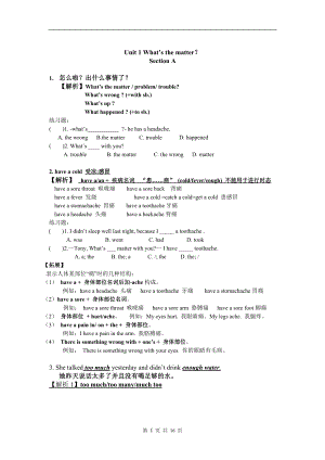 Unit 1 What’s the matter？ 課文講解 知識點 練習