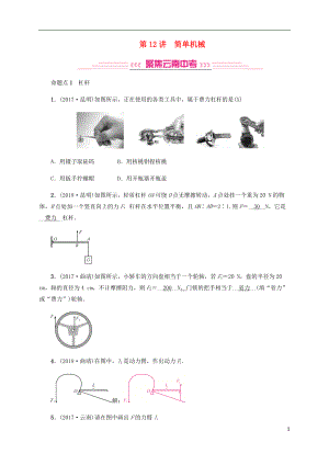 （云南專版）2019屆中考物理 模塊四 力學(xué) 第12講 簡單機(jī)械習(xí)題