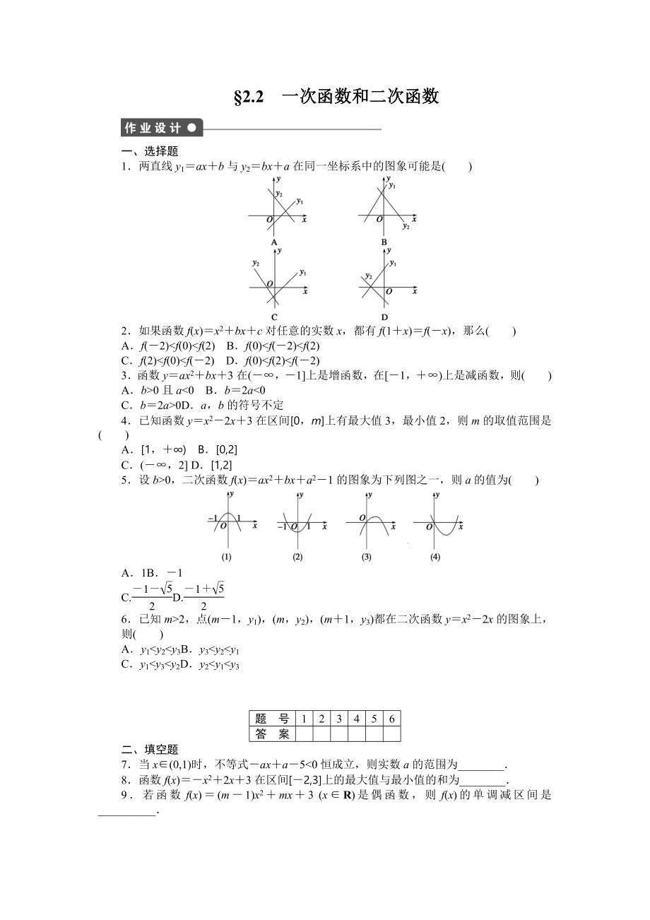 一次函數(shù)和二次函數(shù) 含答案_第1頁