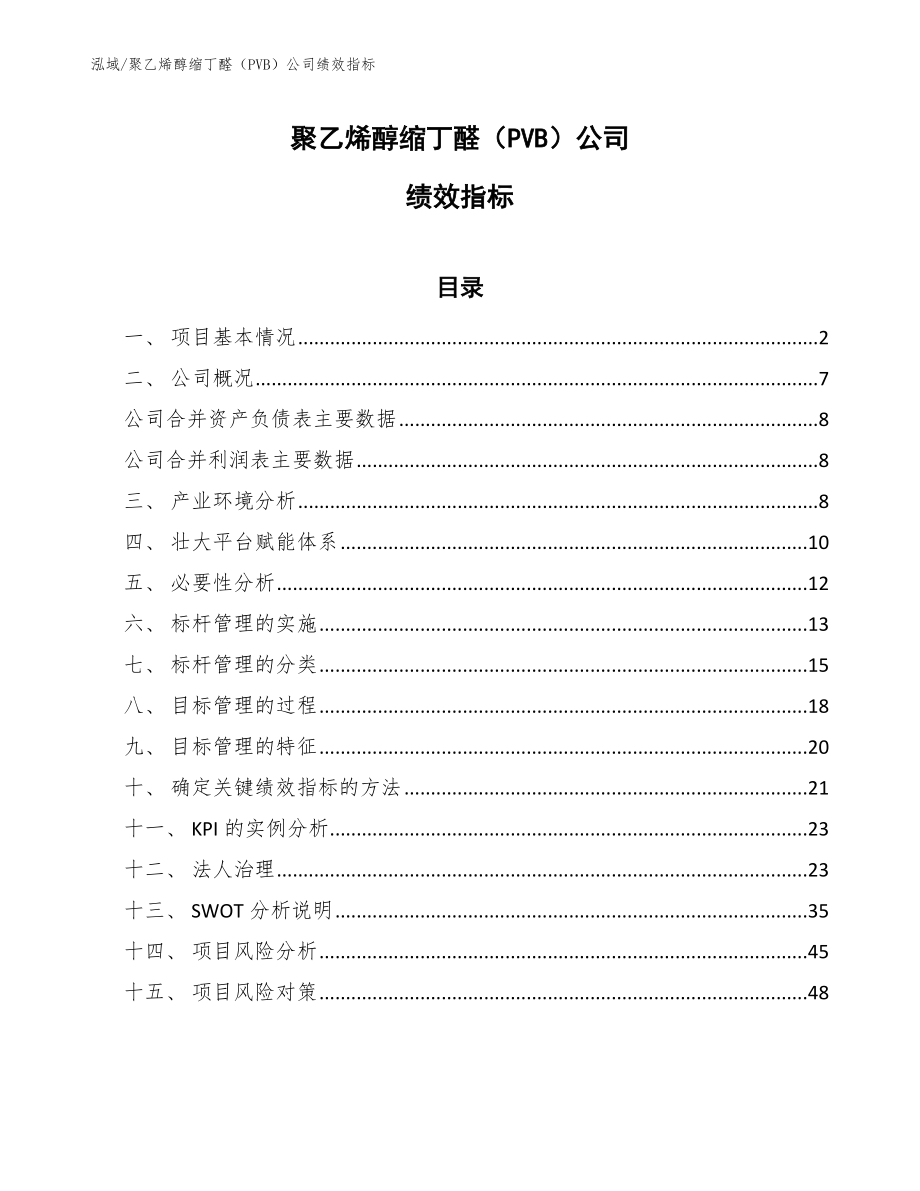 聚乙烯醇缩丁醛（PVB）公司绩效指标【范文】_第1页