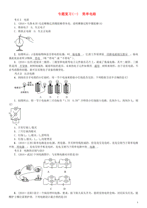 （安徽專版）2018年九年級物理全冊 專題復(fù)習(xí)（一）簡單電路習(xí)題 （新版）新人教版