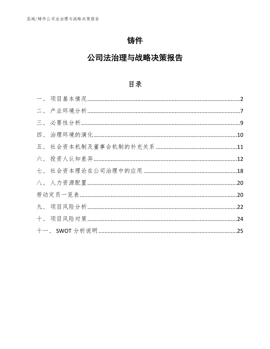 铸件公司法治理与战略决策报告_范文_第1页