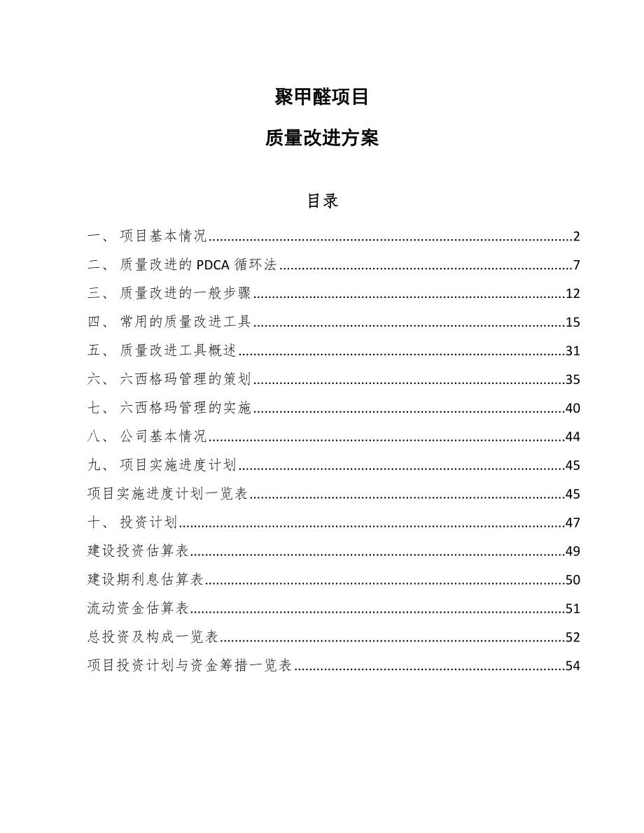 聚甲醛项目质量改进方案_第1页