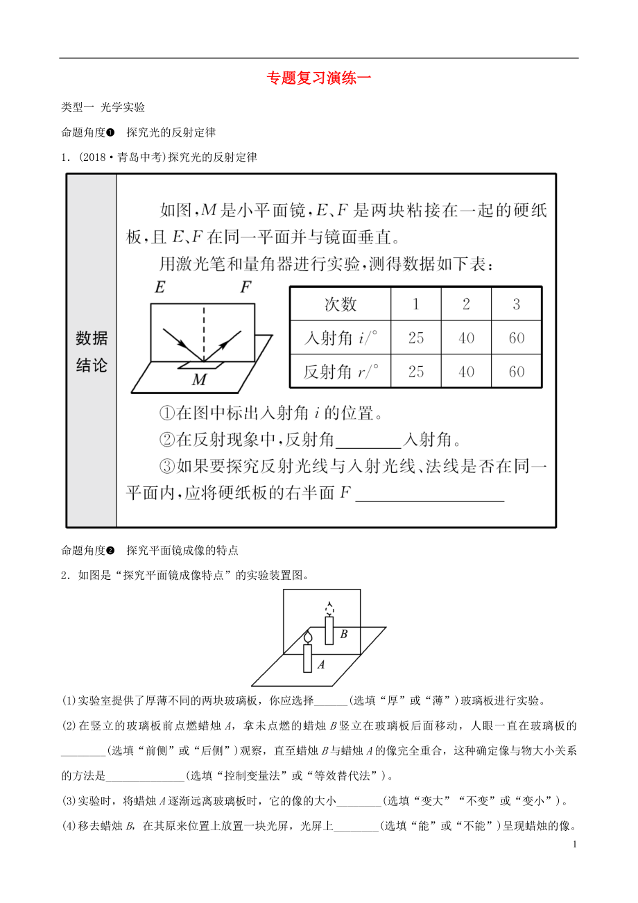 （淄博專版）2019屆中考物理 專題復(fù)習(xí)演練一_第1頁(yè)