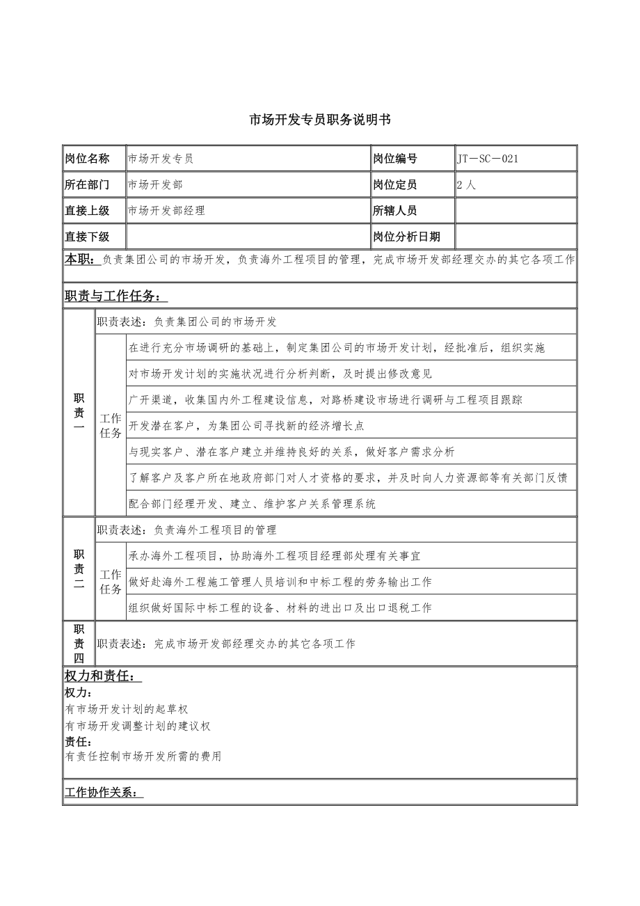 市场部岗位职务说明书7_第1页