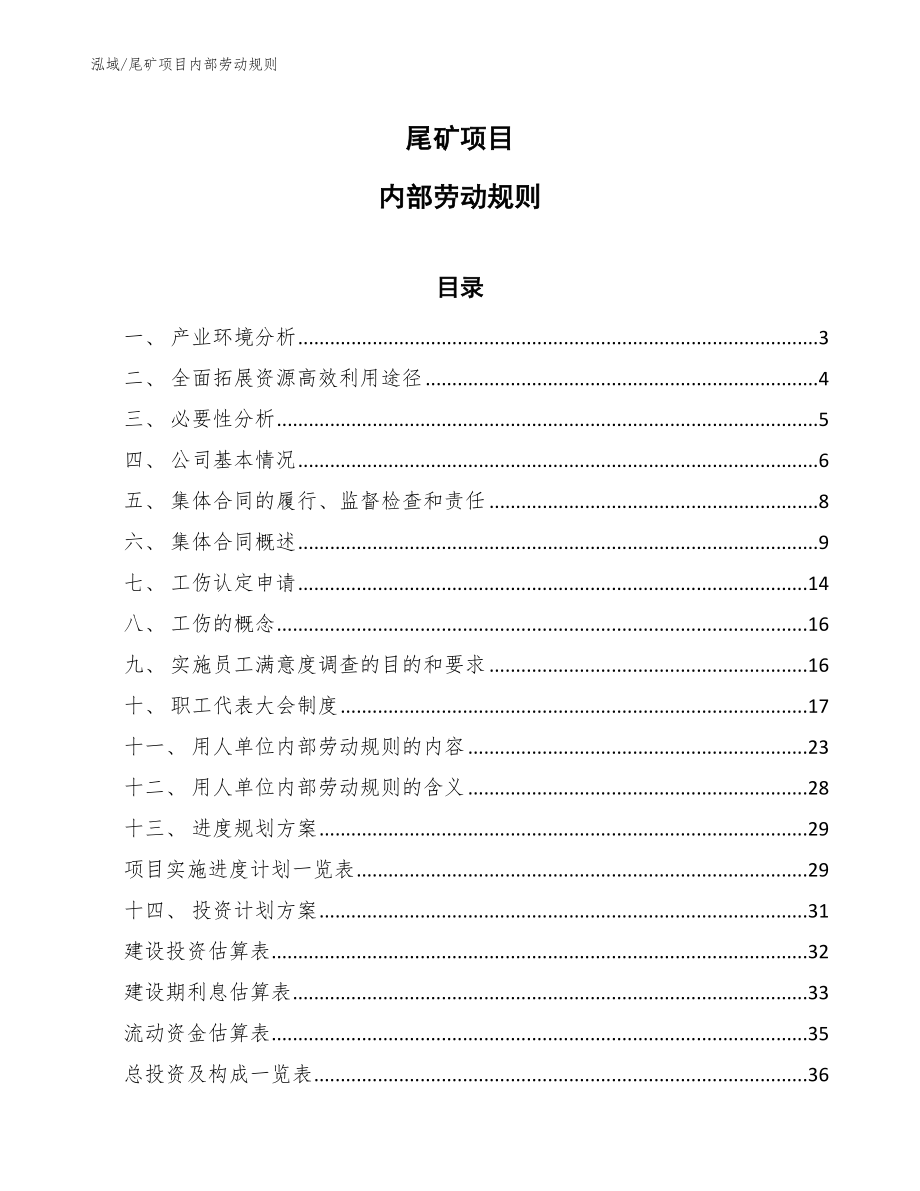 尾矿项目内部劳动规则【参考】_第1页