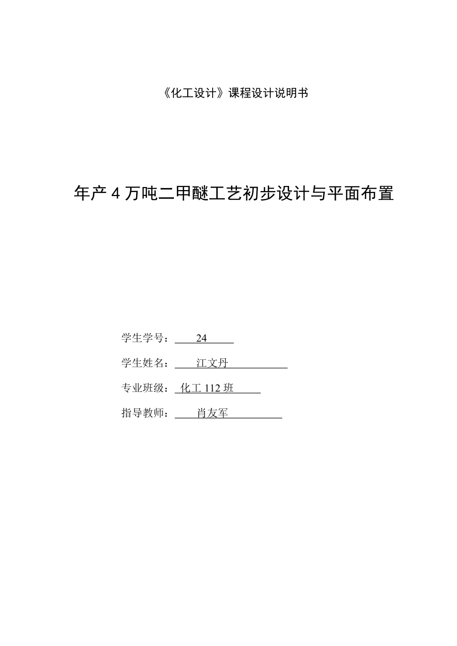 年产4万吨二甲醚生产工艺初步设计_第1页