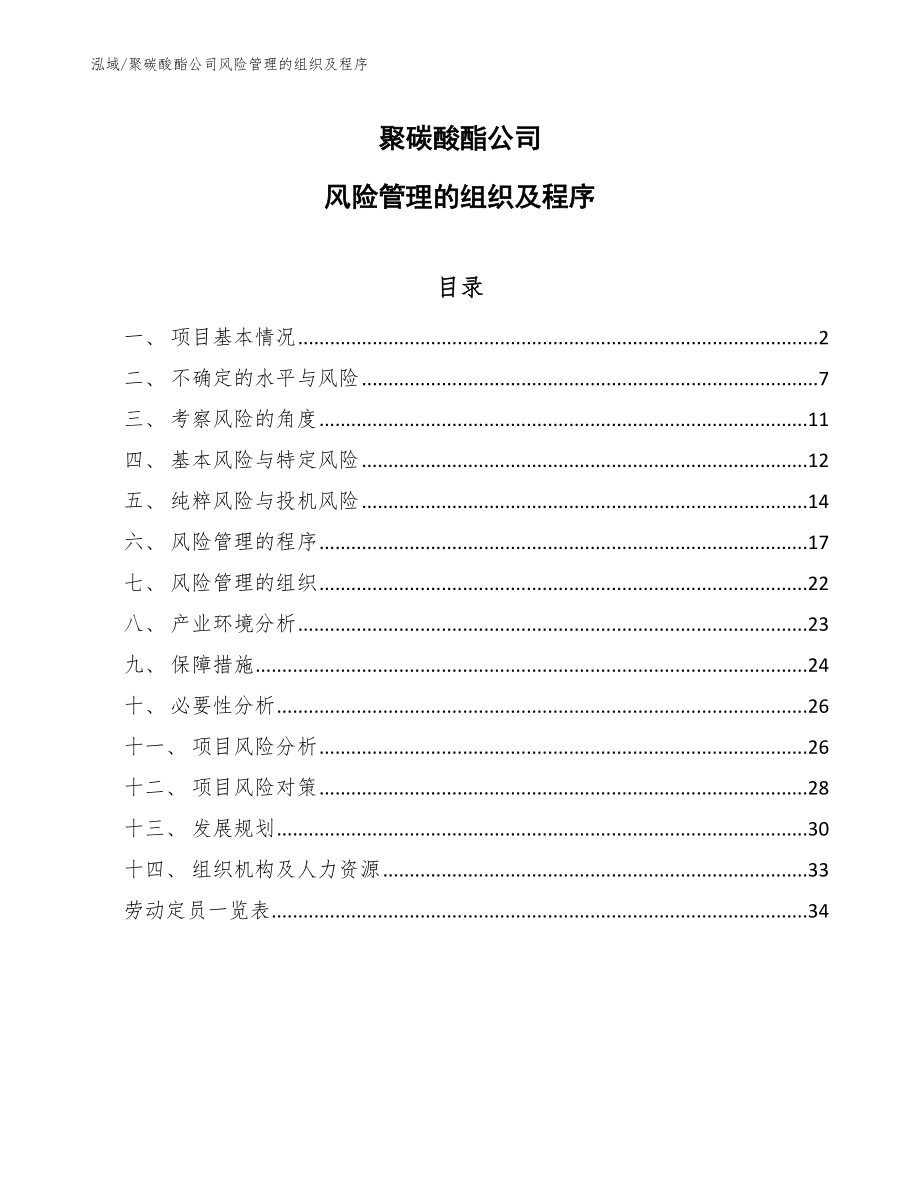 聚碳酸酯公司风险管理的组织及程序_范文_第1页