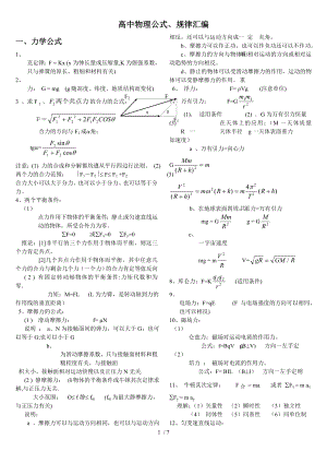 高中物理公式(表达式字母含义使用条件范围)总结